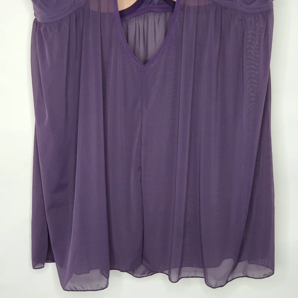 Adore Me Ella Sheer Lace Babydoll Top Size‎ 42C Purple Lined Cups Lingerie Layer
